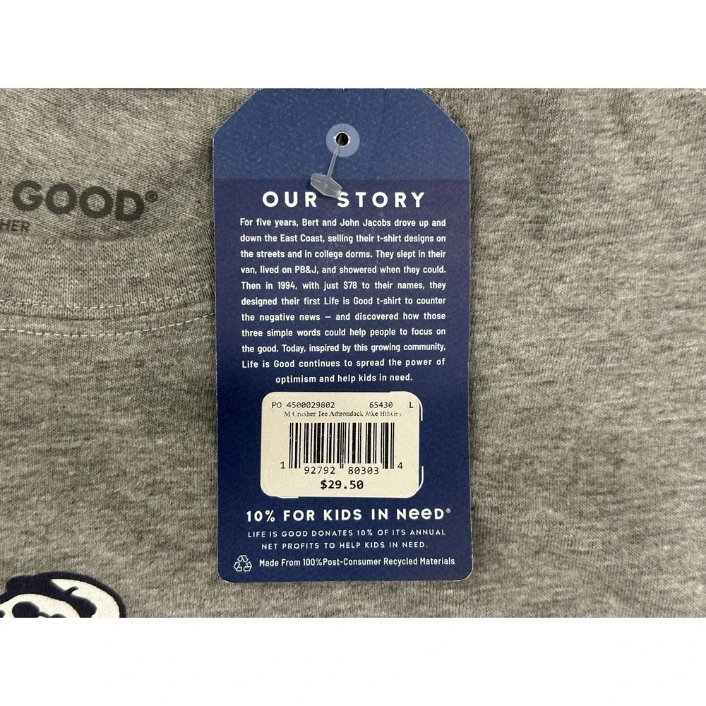 Life Is Good Men's Crusher Tee Adirondack Jake Size L Summer T--shirt NWT Gray - Picture 7 of 9